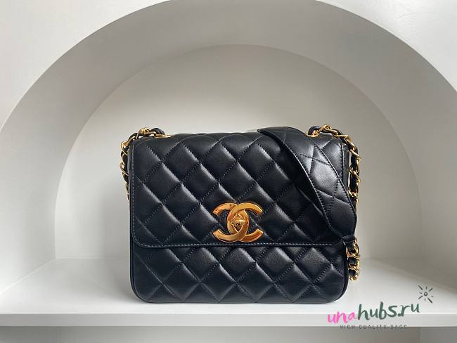 Chanel CF flapbag black lambskin 24k gold hardware medium bag - 1