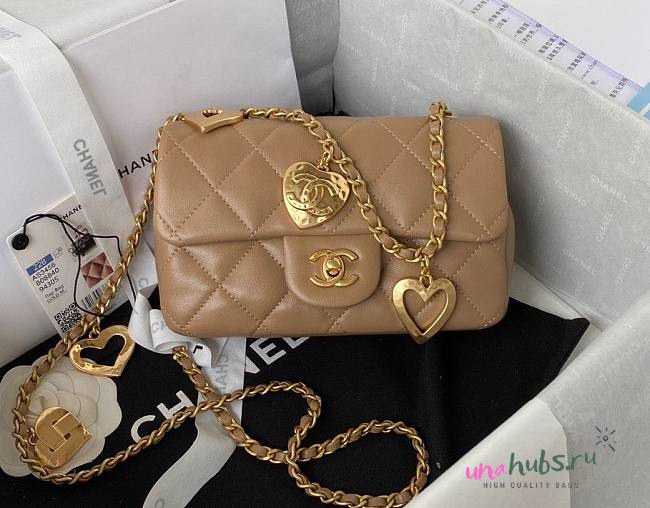 Chanel heart chain brown lambskin bag - 1