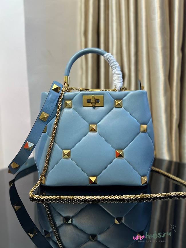 Valentino small Roman Stud Light Blue Nappa Leather Bag - 1