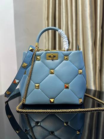 Valentino small Roman Stud Light Blue Nappa Leather Bag