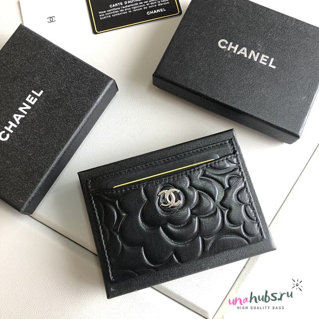 Chanel black rose silver card holder - 1