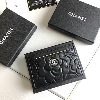 Chanel black rose silver card holder
