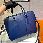 Prada Briefcase Saffiano Blue Leather Work Bag - 6