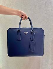 Prada Briefcase Saffiano Blue Leather Work Bag - 3