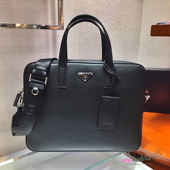 Prada Briefcase Saffiano Black Leather Work Bag 02 - 1