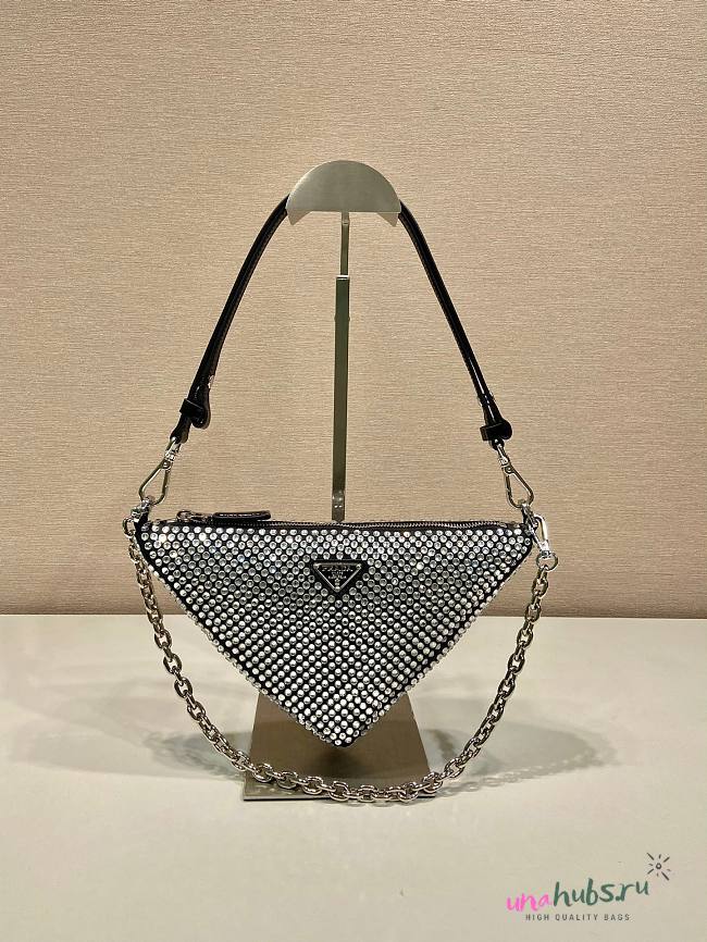 PRADA Crystal-embellished satin black shoulder bag - 1