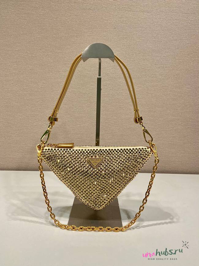 PRADA Crystal-embellished satin gold shoulder bag - 1