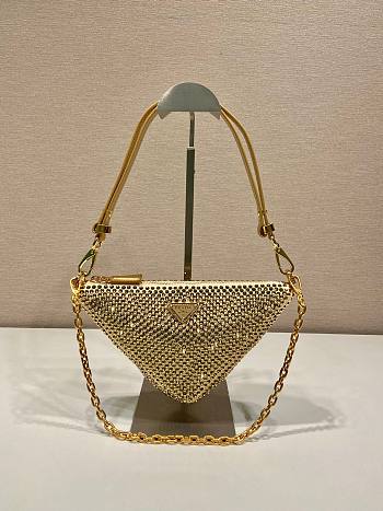 PRADA Crystal-embellished satin gold shoulder bag