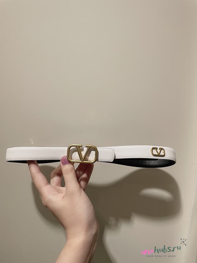 Valentino gold logo white leather belt 2.0cm - 1