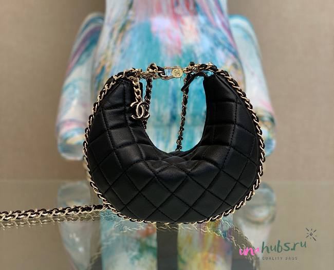 Chanel black lambskin pouch with chain bag - 1