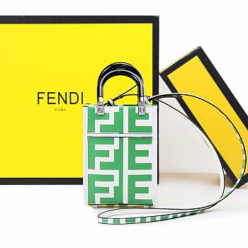 Fendi Mini Sunshine Shopper two-tone green leather minibag