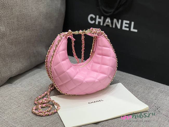 Chanel pink lambskin pouch with chain bag - 1