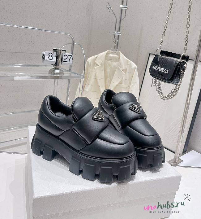 Prada black soft black padded moccasin shoes - 1
