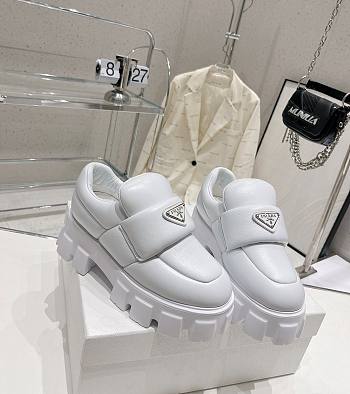Prada white soft black padded moccasin shoes