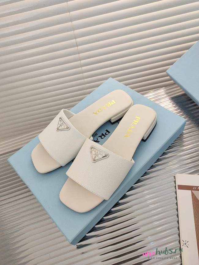 Prada White Saffiano leather slides - 1