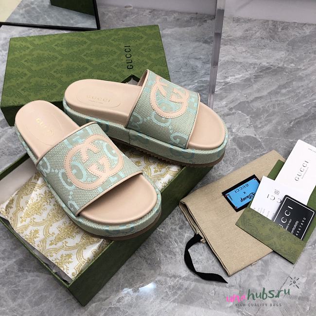 Gucci jumbo GG green platform slide sandal - 1