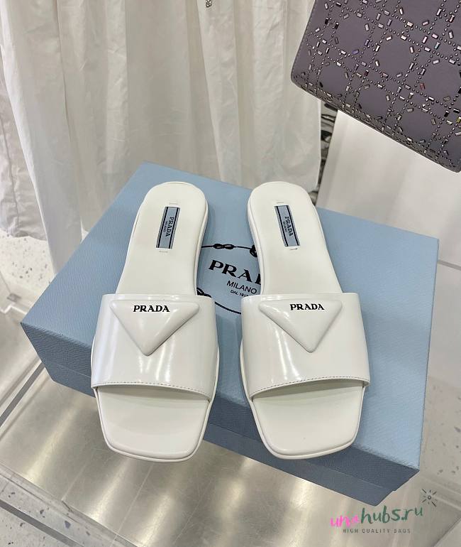 Prada brushed white leather slides - 1