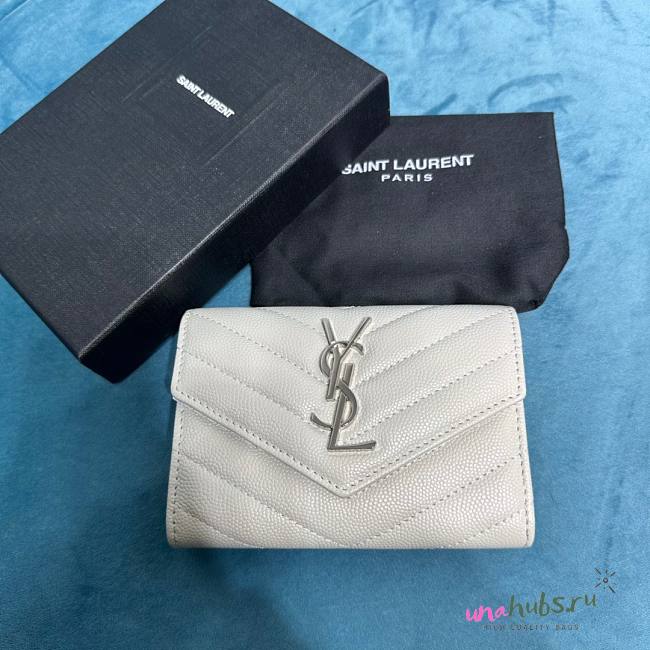 YSL Cassandre white silver small envelope wallet - 1