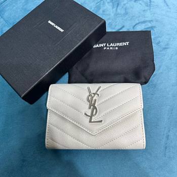 YSL Cassandre white silver small envelope wallet