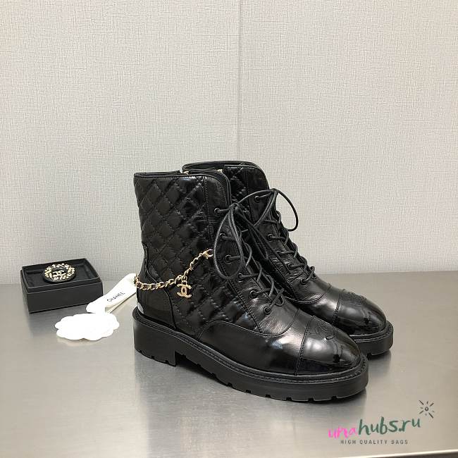 Chanel Black Quilted Chain Boots  - 1