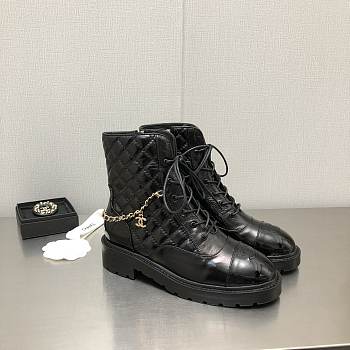Chanel Black Quilted Chain Boots 