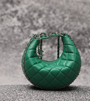 Chanel green lambskin pouch with chain bag