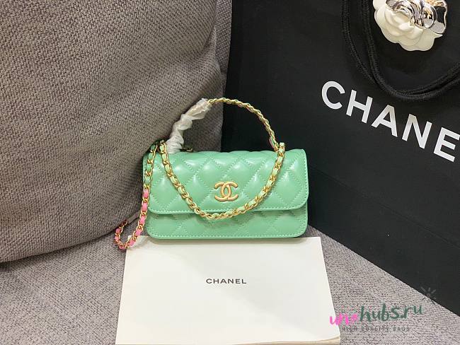 Chanel phone holder gold metal light green bag - 1