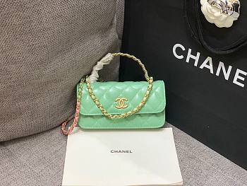 Chanel phone holder gold metal light green bag