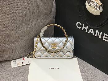 Chanel phone holder gold metal silver bag