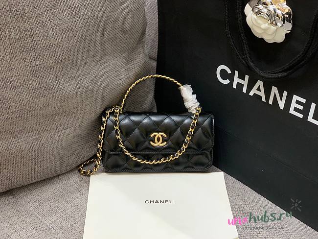 Chanel phone holder gold metal black bag - 1