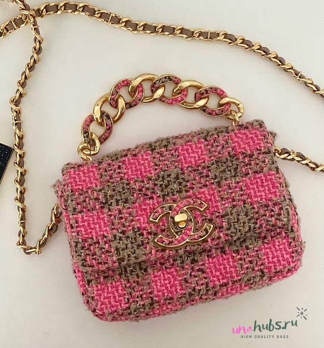 Chanel mini 19 flap tweed pink black bag  - 1