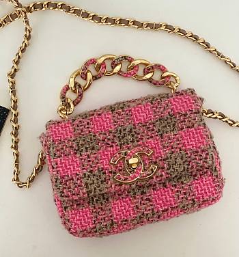 Chanel mini 19 flap tweed pink black bag 
