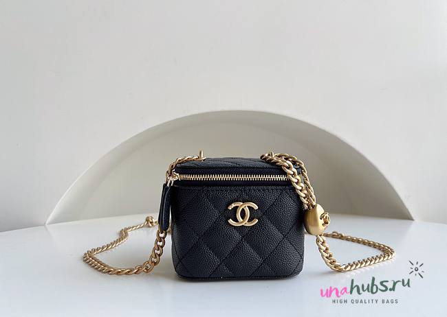 Chanel Small Vanity Classic Box On Chain Black Caviar Bag - 1