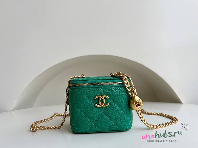 Chanel Small Vanity Classic Box On Chain Green Caviar Bag - 1