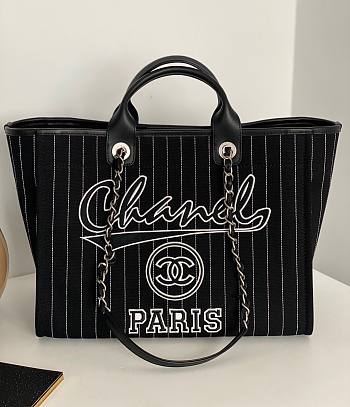 Chanel Deauville Black Stripes 2WAY Bag