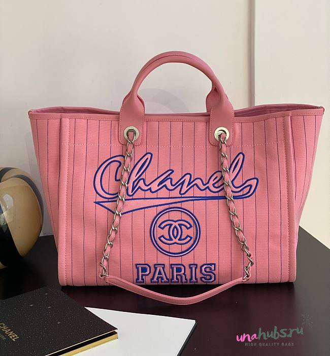 Chanel Deauville Pink Stripes 2WAY Shopping Bag  - 1