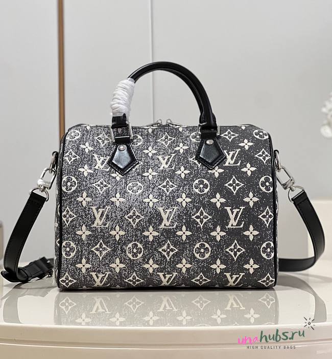 Louis Vuitton Grey Monogram Denim Speedy Bandoulière 25 Bag - 1