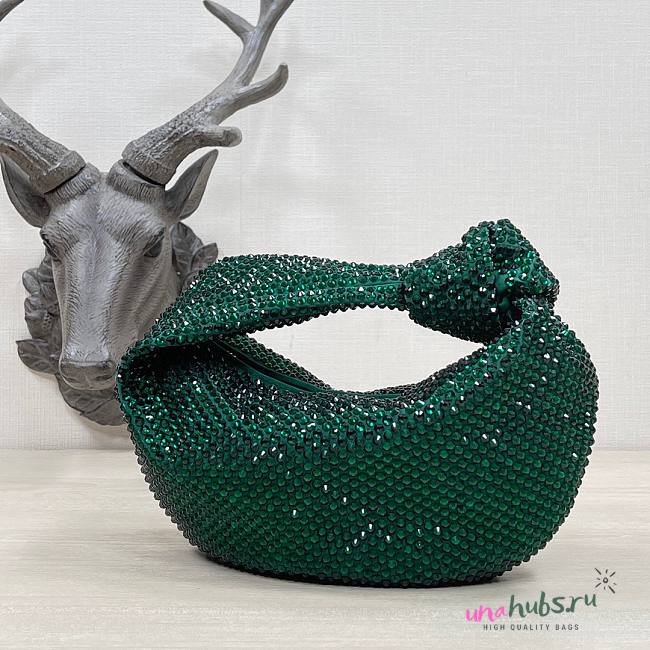 Bottega Veneta Green Glitter Rhinestone Knot Handle Bag - 1