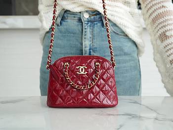 Chanel 2023 small clutch red shiny leather bag 