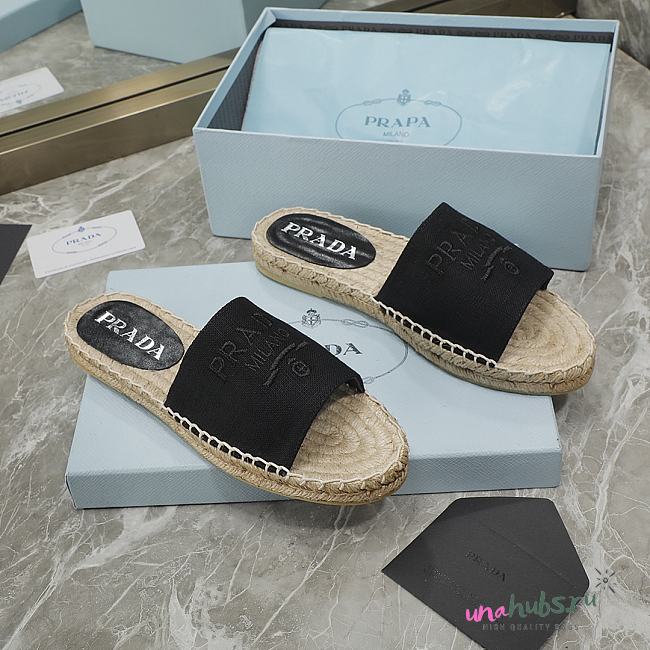 Prada Black Espadrille Slides - 1