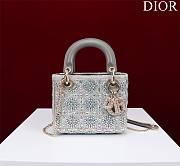 Dior Small Lady Dior Gray Satin with Bead Embroidery Bag - 1