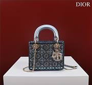 Dior Small Lady Dior Blue Satin with Bead Embroidery Bag - 1