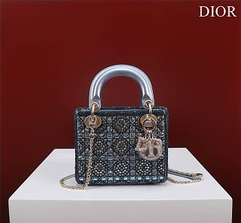 Dior Small Lady Dior Blue Satin with Bead Embroidery Bag