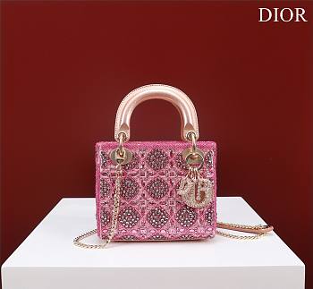 Dior Small Lady Dior Pink Satin with Bead Embroidery Bag