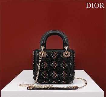 Dior Small Lady Dior Black Satin with Bead Embroidery Bag 