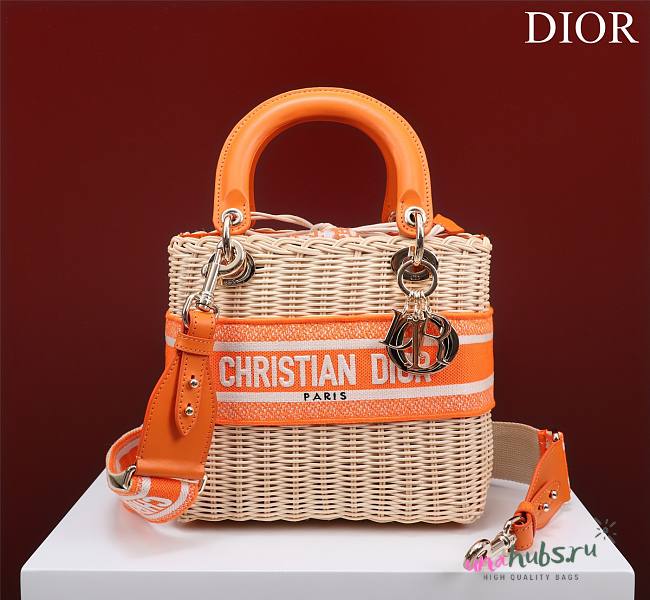 Dior lady raffia medium orange bag - 1