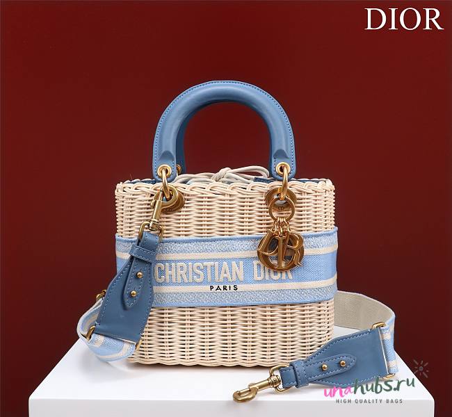 Dior lady raffia medium blue bag - 1