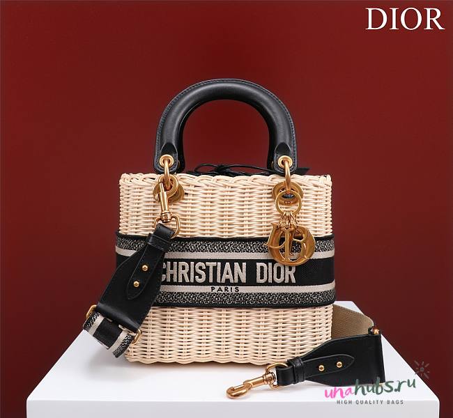 Dior lady raffia medium black bag - 1