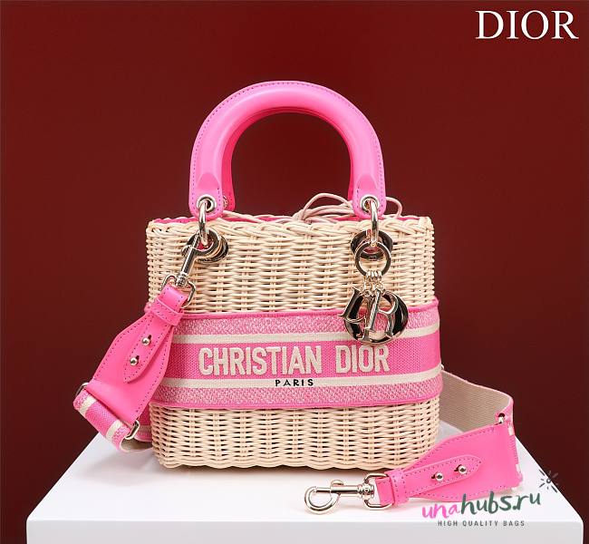 Dior lady raffia medium pink bag - 1