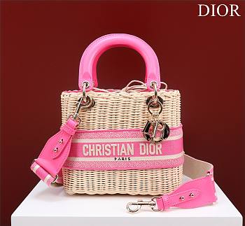 Dior lady raffia medium pink bag